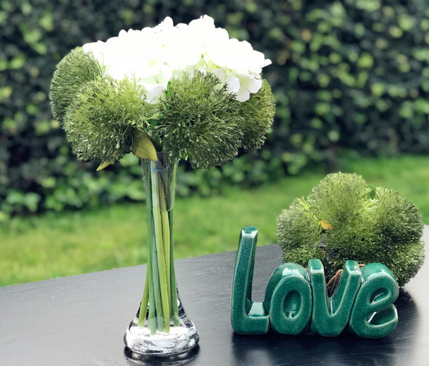 Green Flower Mixed Hydrangea with Glass Vase for Home Wedding Decoration