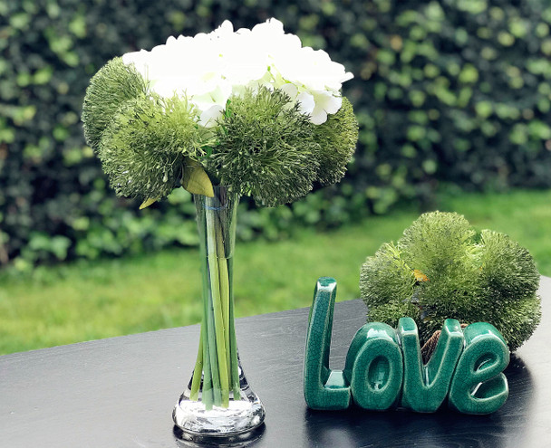 Green Flower Mixed Hydrangea with Glass Vase for Home Wedding Decoration