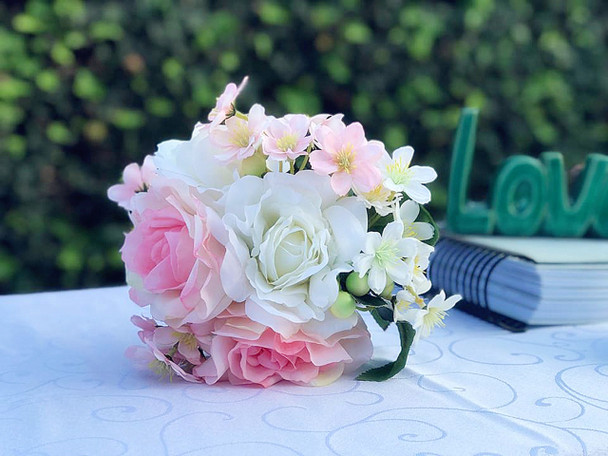 Pink and White Mixed Artificial Flowers Bouquet with Vase Pink and White Mixed Artificial Flowers Bouquet with Vase