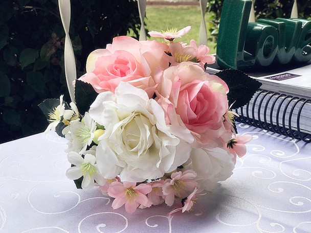 Pink and White Mixed Artificial Flowers Bouquet with Vase Pink and White Mixed Artificial Flowers Bouquet with Vase
