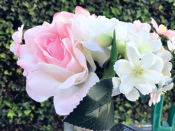 Pink and White Mixed Artificial Flowers Bouquet with Vase Pink and White Mixed Artificial Flowers Bouquet with Vase