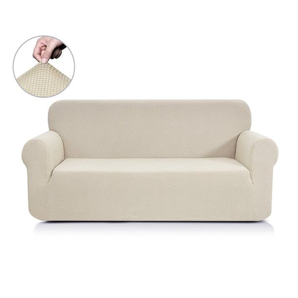 Jacquard  Polyester Spandex Fabric Box  Cushion Sofa Slipcovers-Ivory White