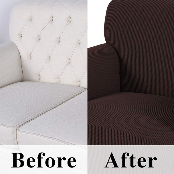 Jacquard  Polyester Spandex Fabric Box  Cushion Sofa Slipcovers-Chocolate