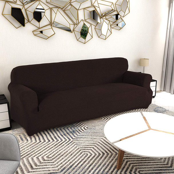 Jacquard  Polyester Spandex Fabric Box  Cushion Sofa Slipcovers-Chocolate