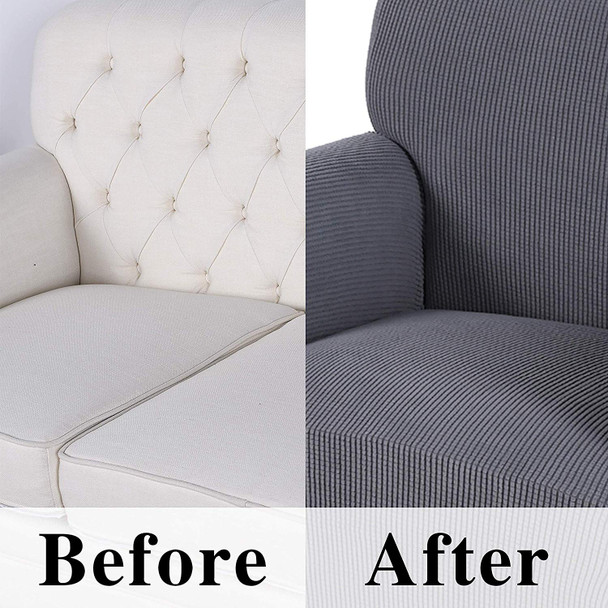 Jacquard Polyester Spandex Fabric Box Cushion Sofa Slipcovers-Grey Jacquard Polyester Spandex Fabric Box Cushion Sofa Slipcovers-Grey