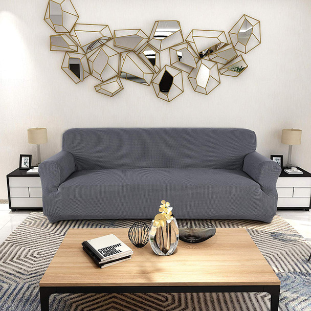 Jacquard Polyester Spandex Fabric Box Cushion Sofa Slipcovers-Grey Jacquard Polyester Spandex Fabric Box Cushion Sofa Slipcovers-Grey
