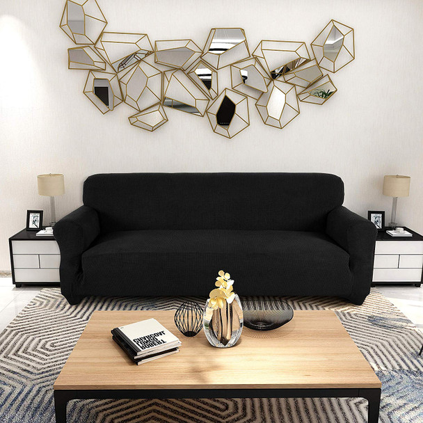 Jacquard  Polyester Spandex Fabric Box  Cushion Sofa Slipcovers-Black