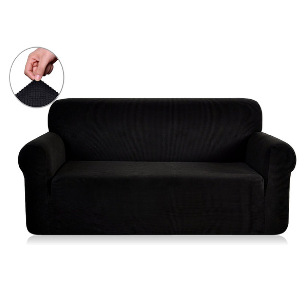 Jacquard  Polyester Spandex Fabric Box  Cushion Loveseat Slipcovers-Black