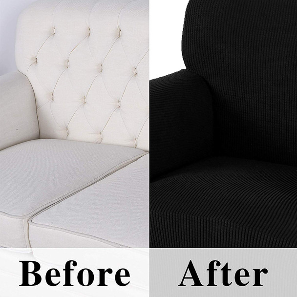Jacquard  Polyester Spandex Fabric Box  Cushion Loveseat Slipcovers-Black