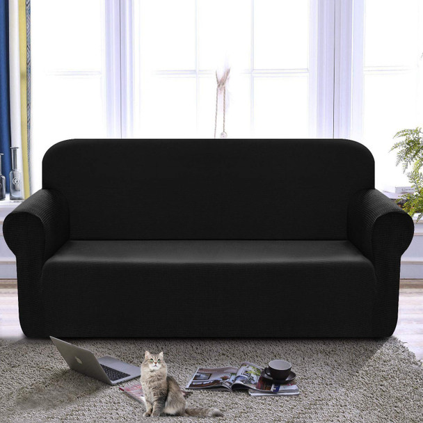 Jacquard  Polyester Spandex Fabric Box  Cushion Loveseat Slipcovers-Black