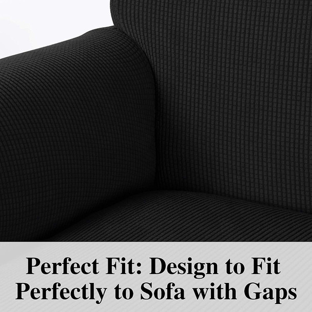 Jacquard  Polyester Spandex Fabric Box  Cushion Loveseat Slipcovers-Black