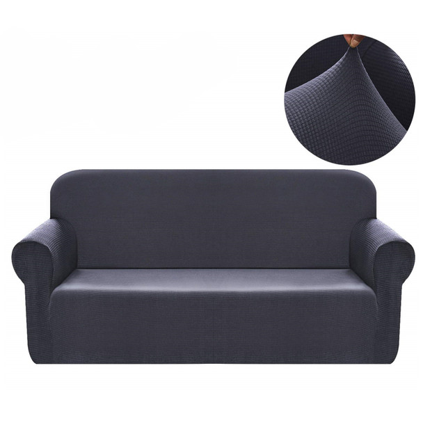 Jacquard Polyester Spandex Fabric Box Cushion Loveseat Slipcovers-Grey Jacquard Polyester Spandex Fabric Box Cushion Loveseat Slipcovers-Grey