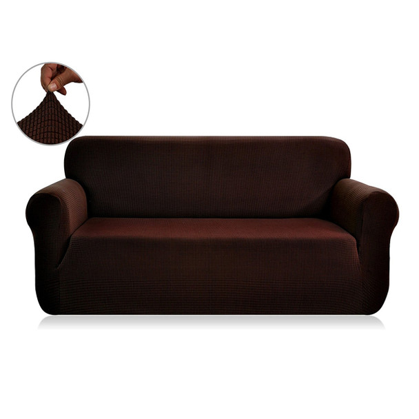 Jacquard  Polyester Spandex Fabric Box  Cushion Loveseat Slipcovers-Chocolate