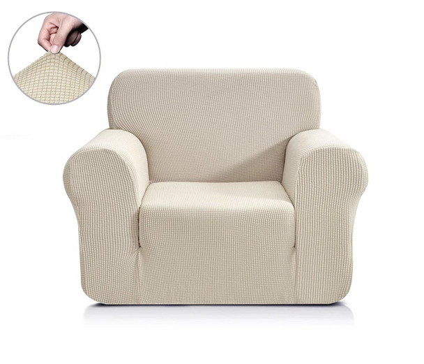 Jacquard Polyester Spandex Fabric Box Cushion Armchair  Slipcover-Ivory White