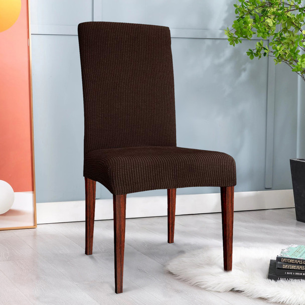 Elegant Knitting Jacquard Box Cushion Dining Chair Slipcover-Chocolate Elegant Knitting Jacquard Box Cushion Dining Chair Slipcover-Chocolate