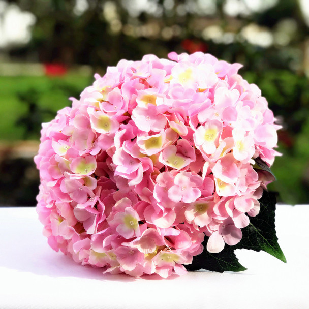 Pink Artificial Hydrangea Flower Arrangements with Clear Glass Vase 