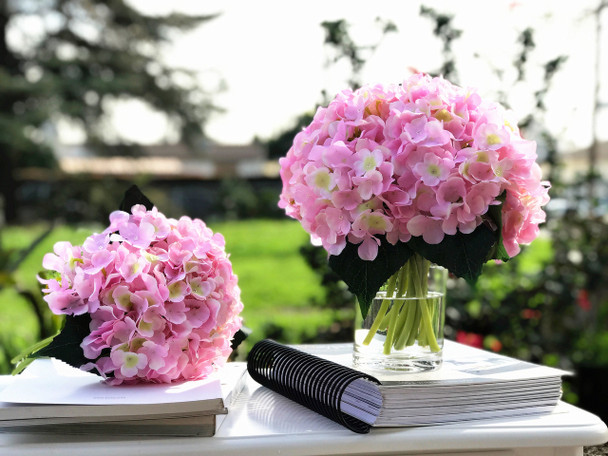 Pink Artificial Hydrangea Flower Arrangements with Clear Glass Vase 