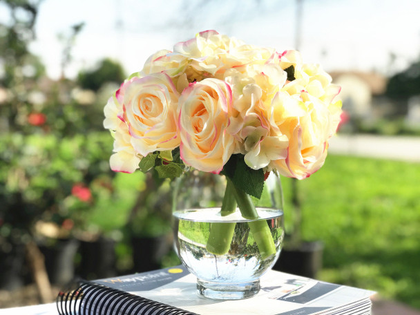 Blush Artificial Rose and Hydrangea Flower Arrangements with Glass Vase Blush Artificial Rose and Hydrangea Flower Arrangements with Glass Vase