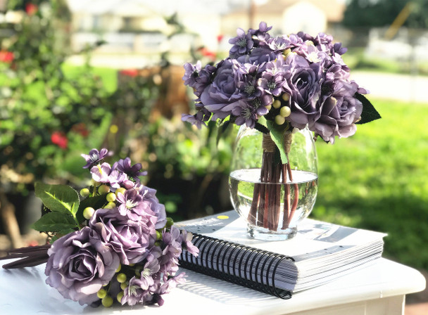 Lavender Purple Artificial Rose and Mixed Flower Bouquet Set of 2 Lavender Purple Artificial Rose and Mixed Flower Bouquet Set of 2