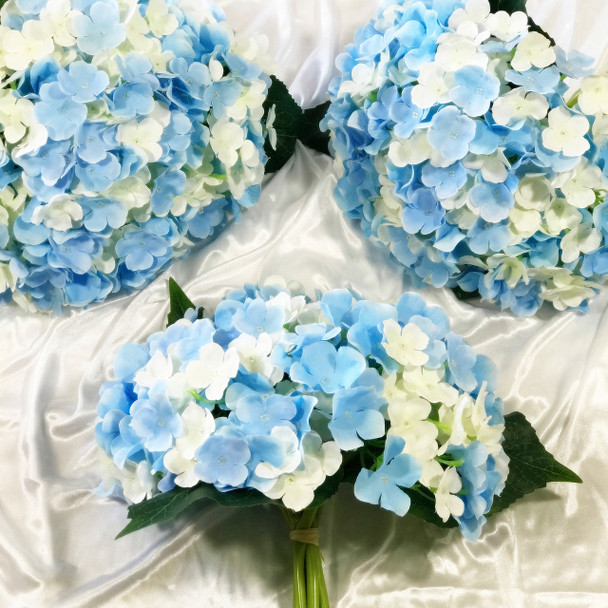 Blue Cream Artificial Hydrangea Flower Bouquets Set of 3