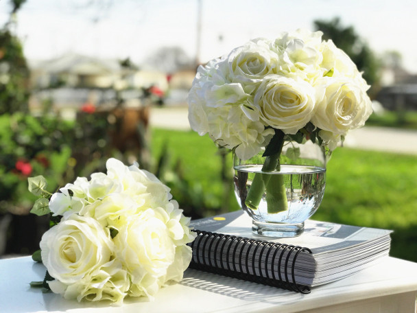 Cream Artificial Rose and Hydrangea Flower Bouquets Set of 2