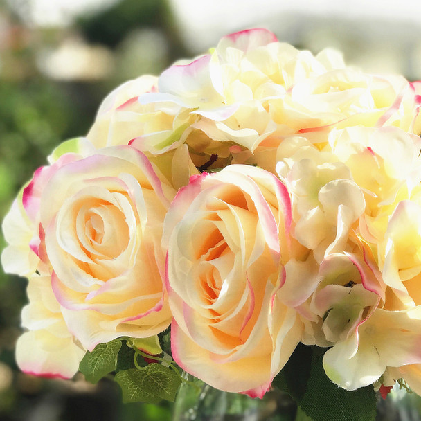 Blush Artificial Rose and Hydrangea Flower Bouquets Set of 2