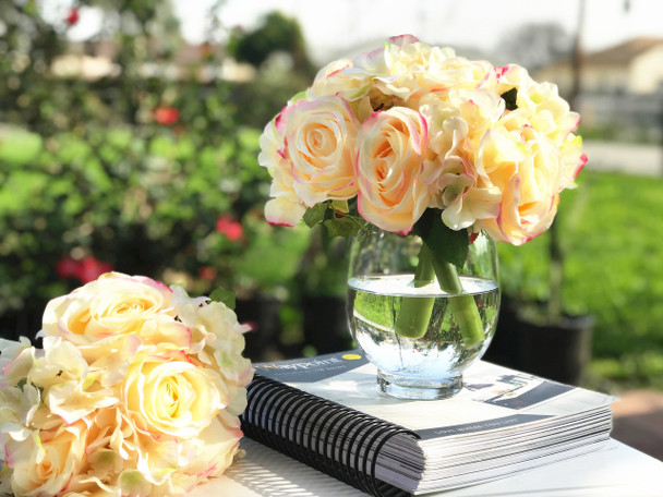 Blush Artificial Rose and Hydrangea Flower Bouquets Set of 2