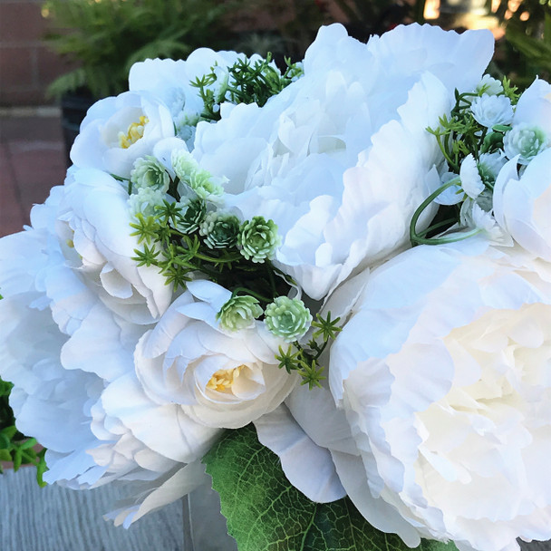 White Artificial Peony Mixed Flower Arrangements with Glass Vase
