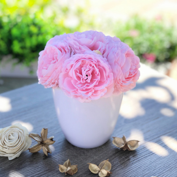 Pink Faux Peony Flower Arrangement in White Pot Pink Faux Peony Flower Arrangement in White Pot