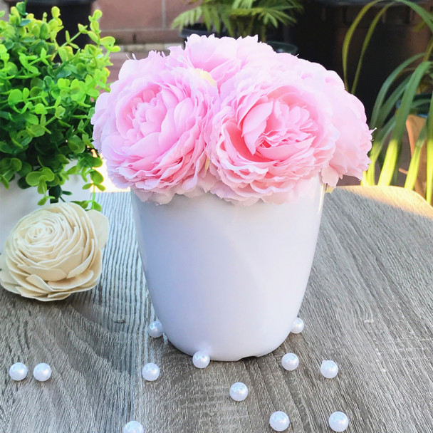 Pink Faux Peony Flower Arrangement in White Pot Pink Faux Peony Flower Arrangement in White Pot