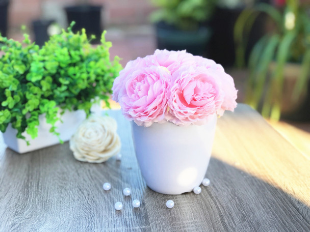 Pink Faux Peony Flower Arrangement in White Pot Pink Faux Peony Flower Arrangement in White Pot