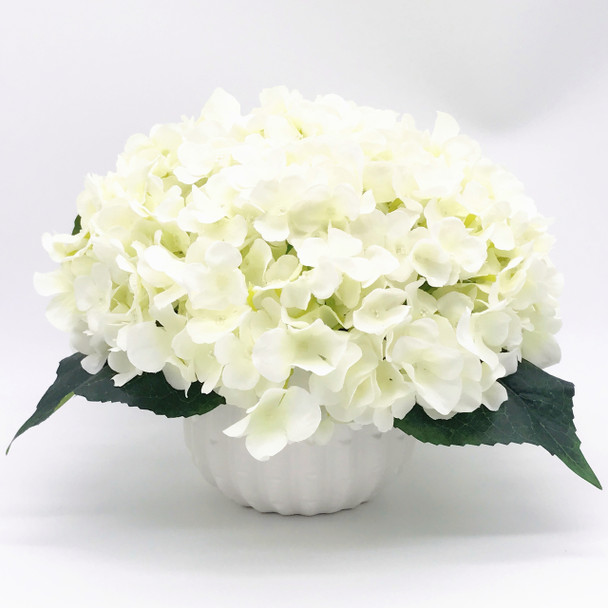 Cream Artificial Hydrangea Flower Arrangement with White Ceramic Vase