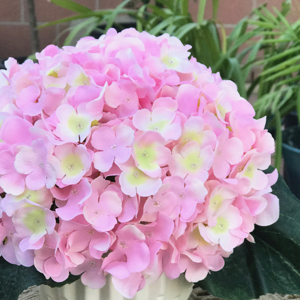 Pink Artificial Hydrangea Flower Arrangement with White Ceramic Vase