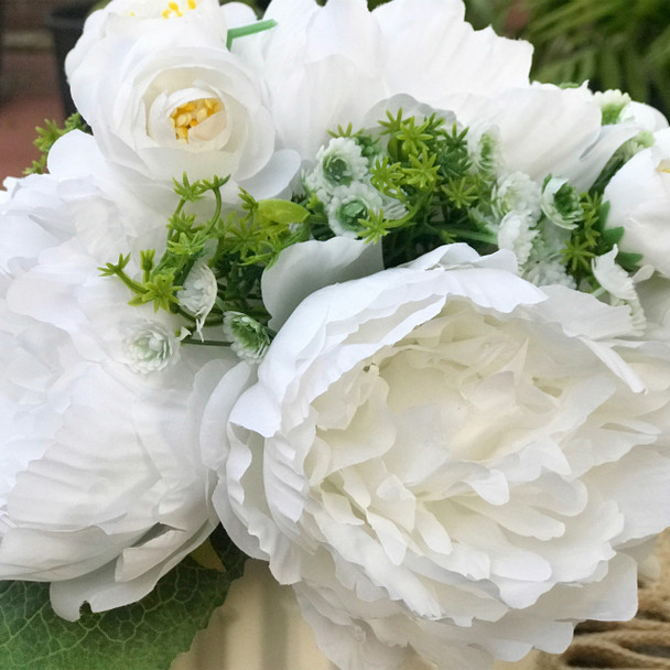 White Artificial Peony Mixed Flower Arrangements With White Ceramic Vase White Artificial Peony Mixed Flower Arrangements With White Ceramic Vase