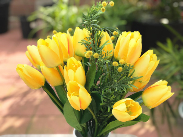 Yellow Tulip and Mixed Faux Flower Arrangements With White Ceramic Vase Yellow Tulip and Mixed Faux Flower Arrangements With White Ceramic Vase