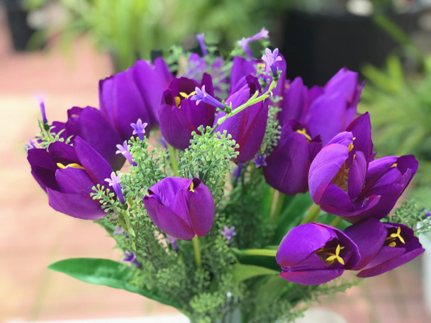 Purple Tulip and Mixed Faux Flower Arrangements With White Ceramic Vase Purple Tulip and Mixed Faux Flower Arrangements With White Ceramic Vase
