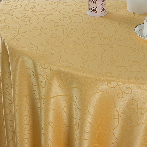 90" Pale Yellow Figured Dacron Round Polyester Tablecloth 90" Pale Yellow Figured Dacron Round Polyester Tablecloth
