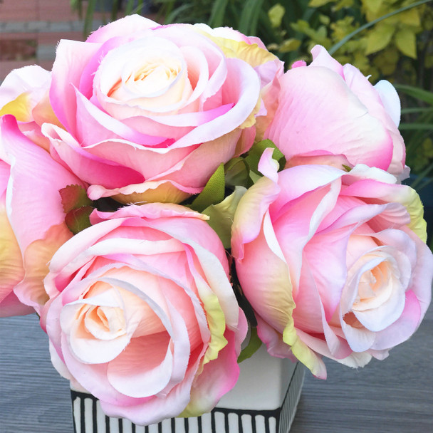 Pink Artificial Open Rose Flower Arrangements With White Square Ceramic Vase Pink Artificial Open Rose Flower Arrangements With White Square Ceramic Vase