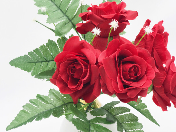 Red Artificial Open Rose Mixed Flower Arrangement in White Decoration Vase