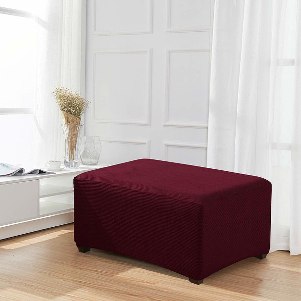 Wine Red Jacquard Polyester Stretch Fabric  Oversized Ottoman Slipcover 