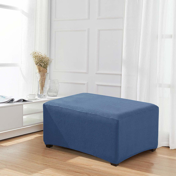 Denim Blue Jacquard Polyester Stretch Fabric Oversized Ottoman Slipcover Denim Blue Jacquard Polyester Stretch Fabric Oversized Ottoman Slipcover
