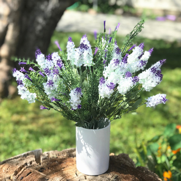 White and Purple Lavender  Arrangement  with White Ceramic Vase