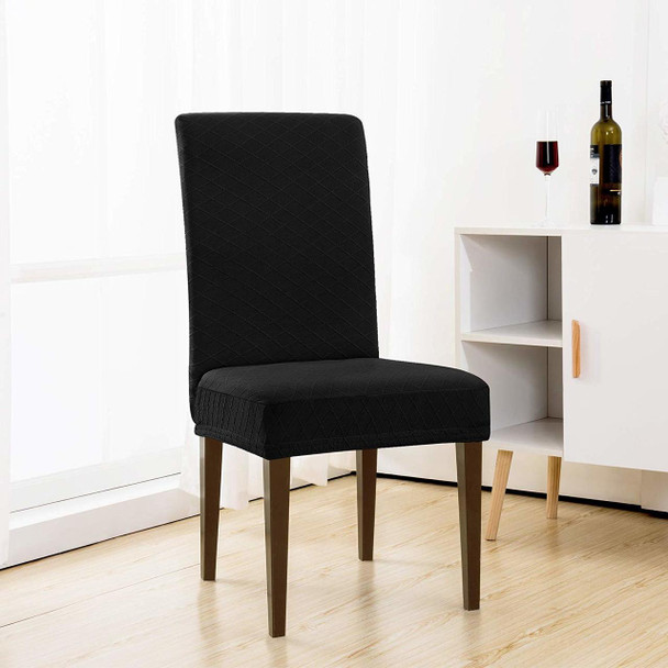 Rhombus Jacquard Stretchy Universal Dining Chair Slipcovers (Black)