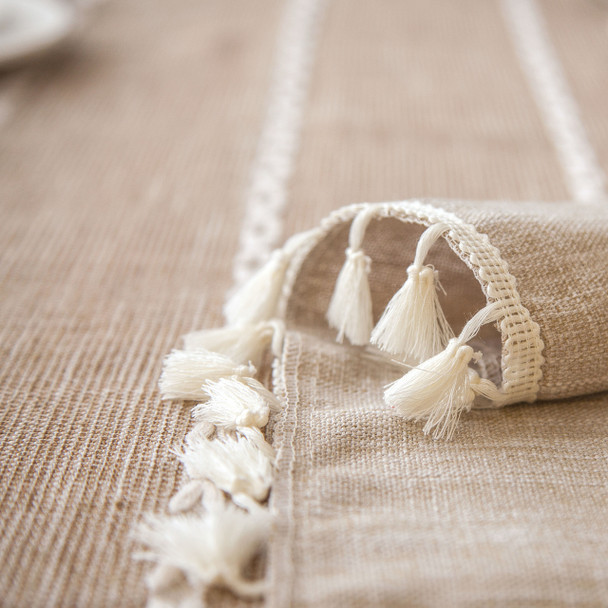 54"x 80"  khaki High Quality Rectangle Cotton and Linen Tablecloth with Tassels