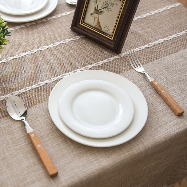 54"x 80"  khaki High Quality Rectangle Cotton and Linen Tablecloth with Tassels