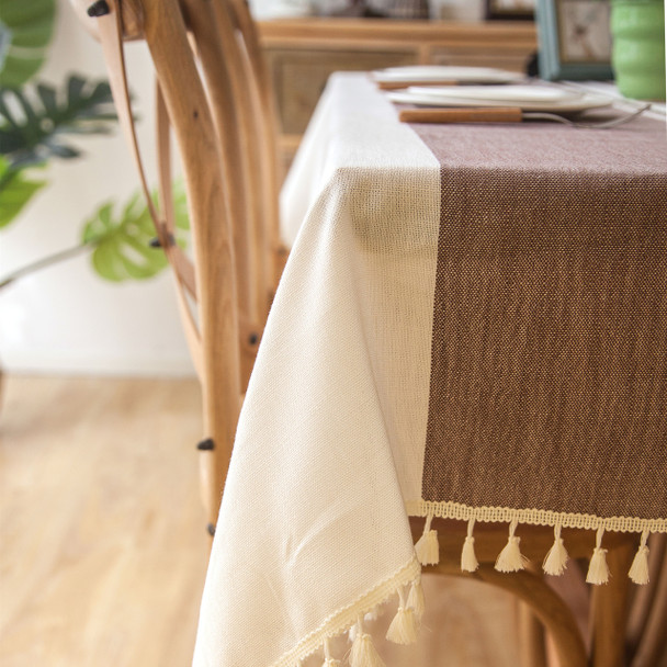 54"x 80" khaki and Light Blue High Quality Rectangle Cotton and Linen Tablecloth with Tassels 54"x 80" khaki and Light Blue High Quality Rectangle Cotton and Linen Tablecloth with Tassels