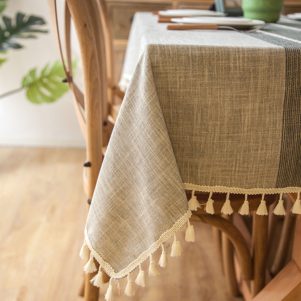 54"x 80" Light Grey High Quality Rectangle Cotton and Linen Tablecloth with Tassels 54"x 80" Light Grey High Quality Rectangle Cotton and Linen Tablecloth with Tassels