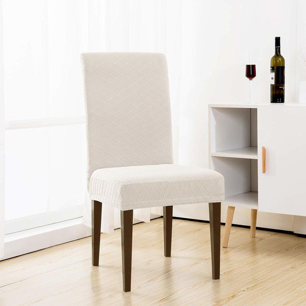 Rhombus Jacquard Stretchy Universal Dining Chair Slipcovers (Ivory White)