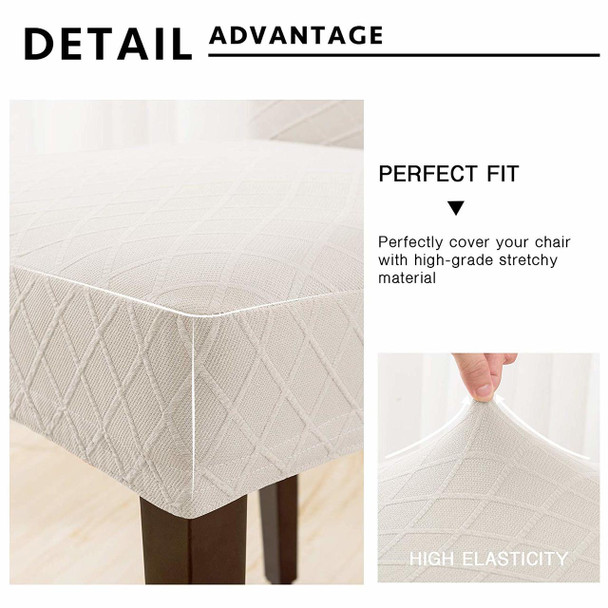 Rhombus Jacquard Stretchy Universal Dining Chair Slipcovers (Ivory White)
