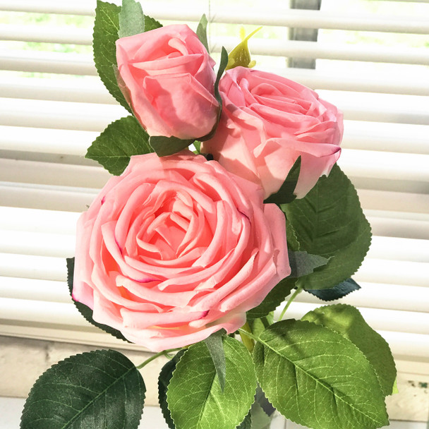 Pink Real Touch Rose Flower in Clear Glass Vase with Faux Water